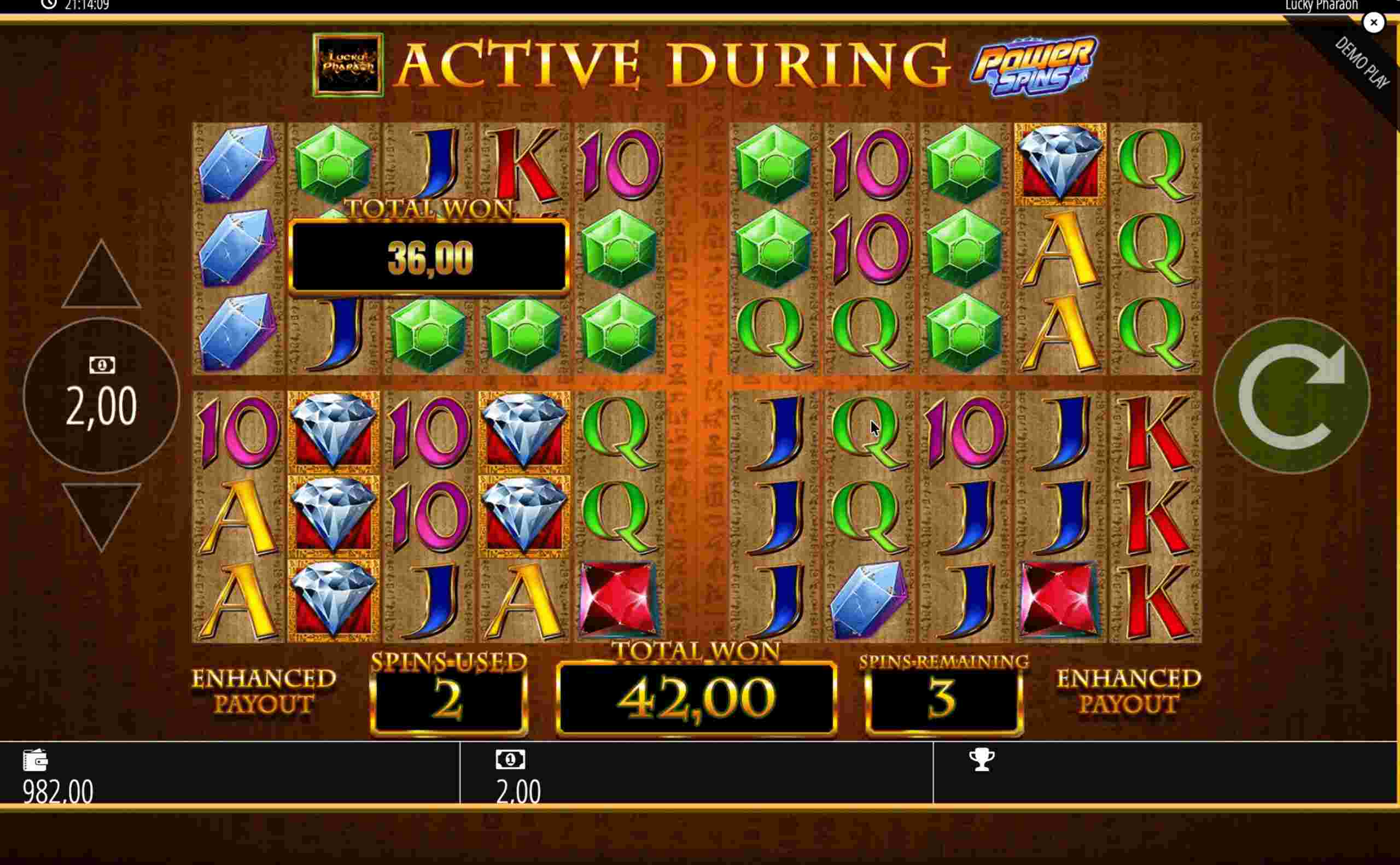Lucky Pharaoh zweiter Power Spin – 36 € Gewinn durch Diamant-Kombination Lucky Pharaoh zweiter Power Spin – 36 € Gewinn durch Diamant-Kombination