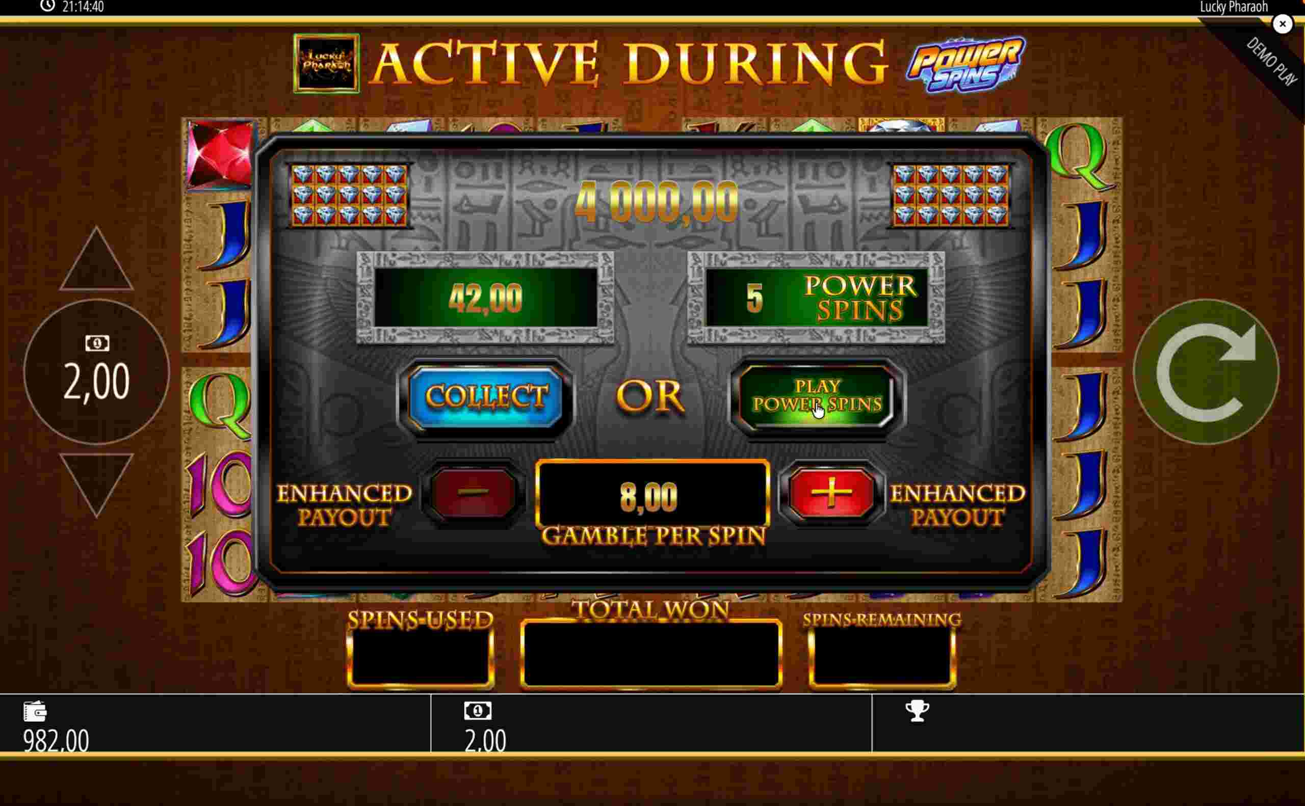 Lucky Pharaoh zweite Power-Spins-Runde mit Risikoentscheidung Lucky Pharaoh zweite Power-Spins-Runde mit Risikoentscheidung