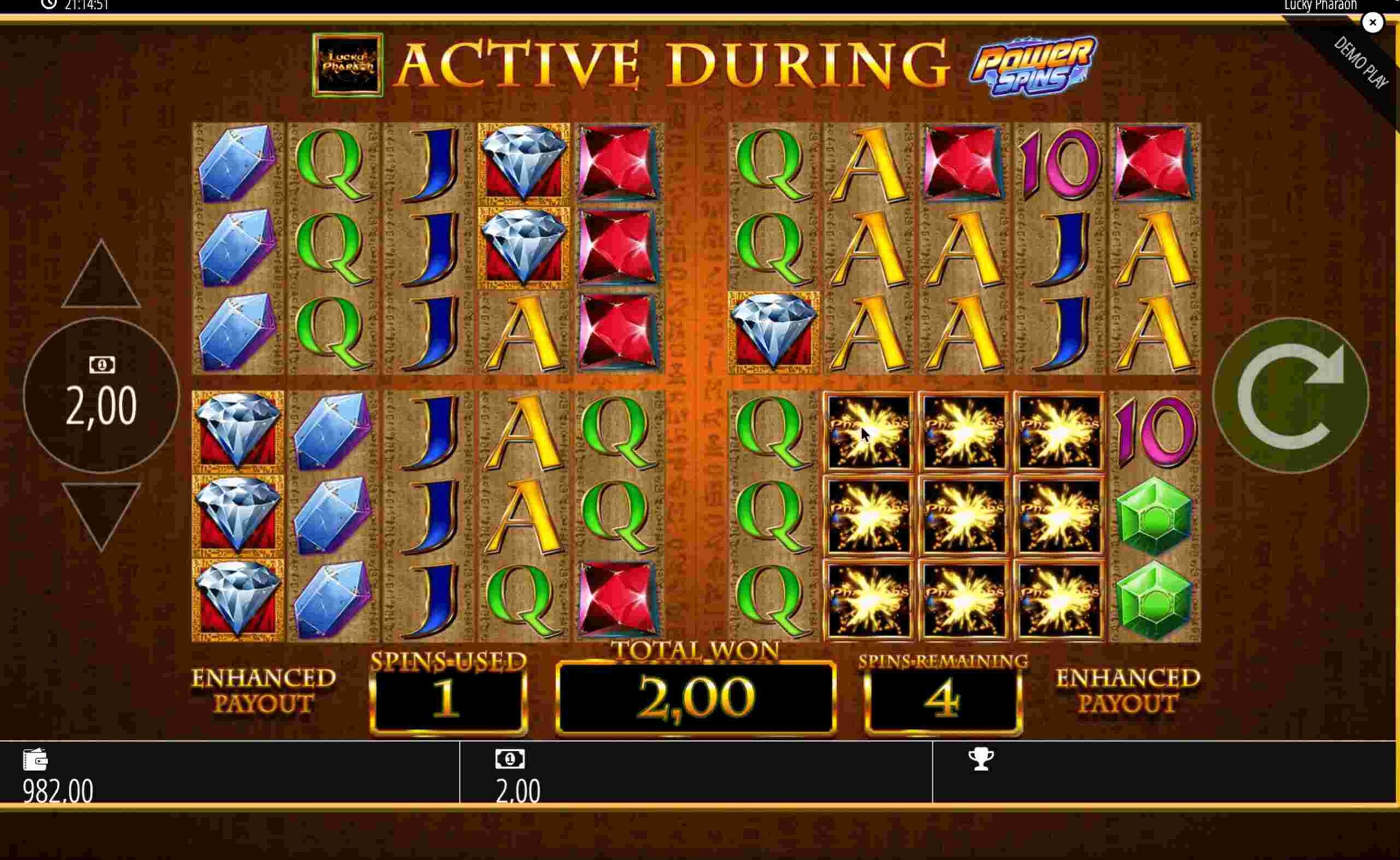 Lucky Pharaoh zweiter Bonusdurchlauf – Power-Symbole am rechten Rand Lucky Pharaoh zweiter Bonusdurchlauf – Power-Symbole am rechten Rand