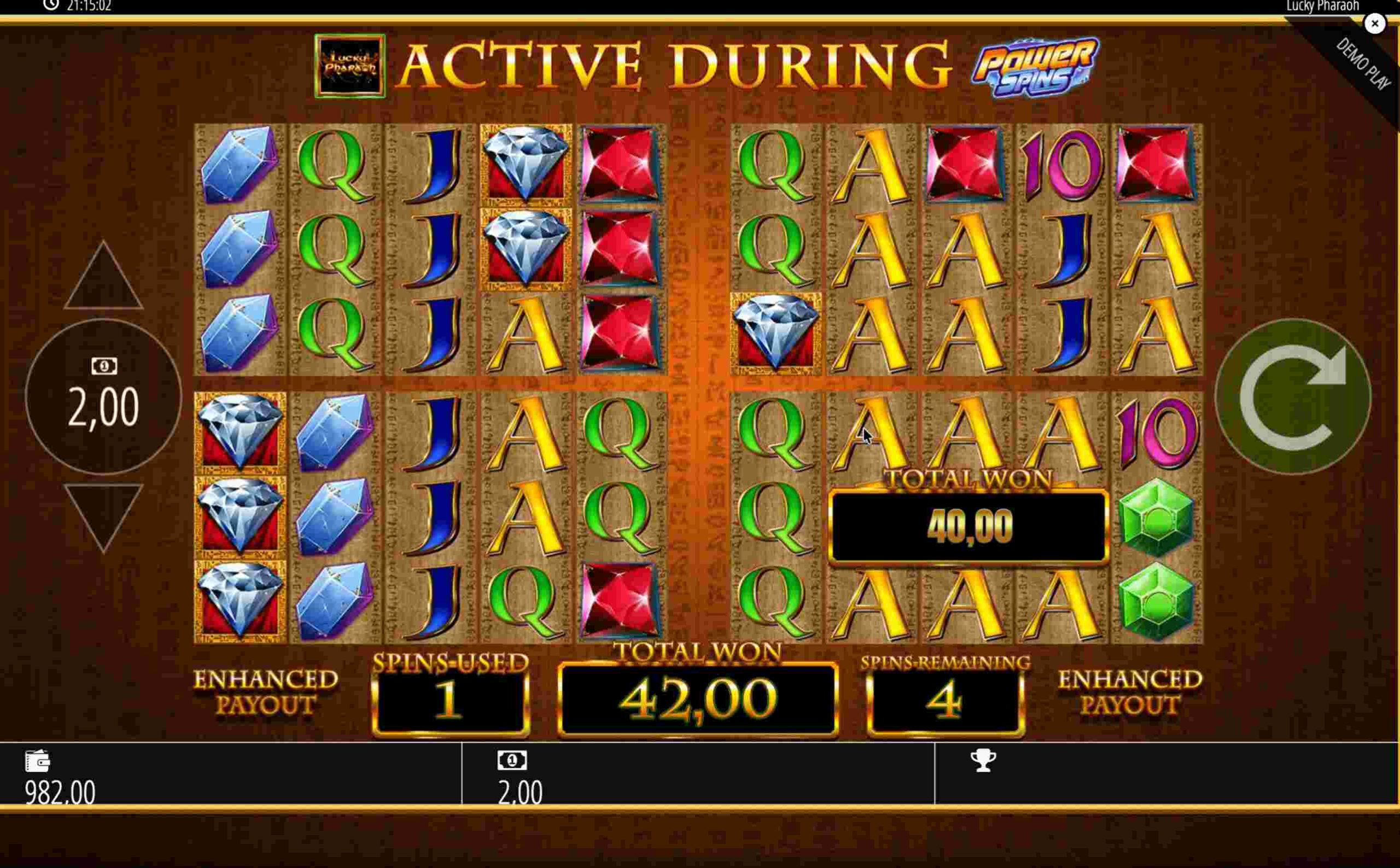 Lucky Pharaoh – vier Diamanten in einer Linie, 40 € Gewinn Lucky Pharaoh – vier Diamanten in einer Linie, 40 € Gewinn
