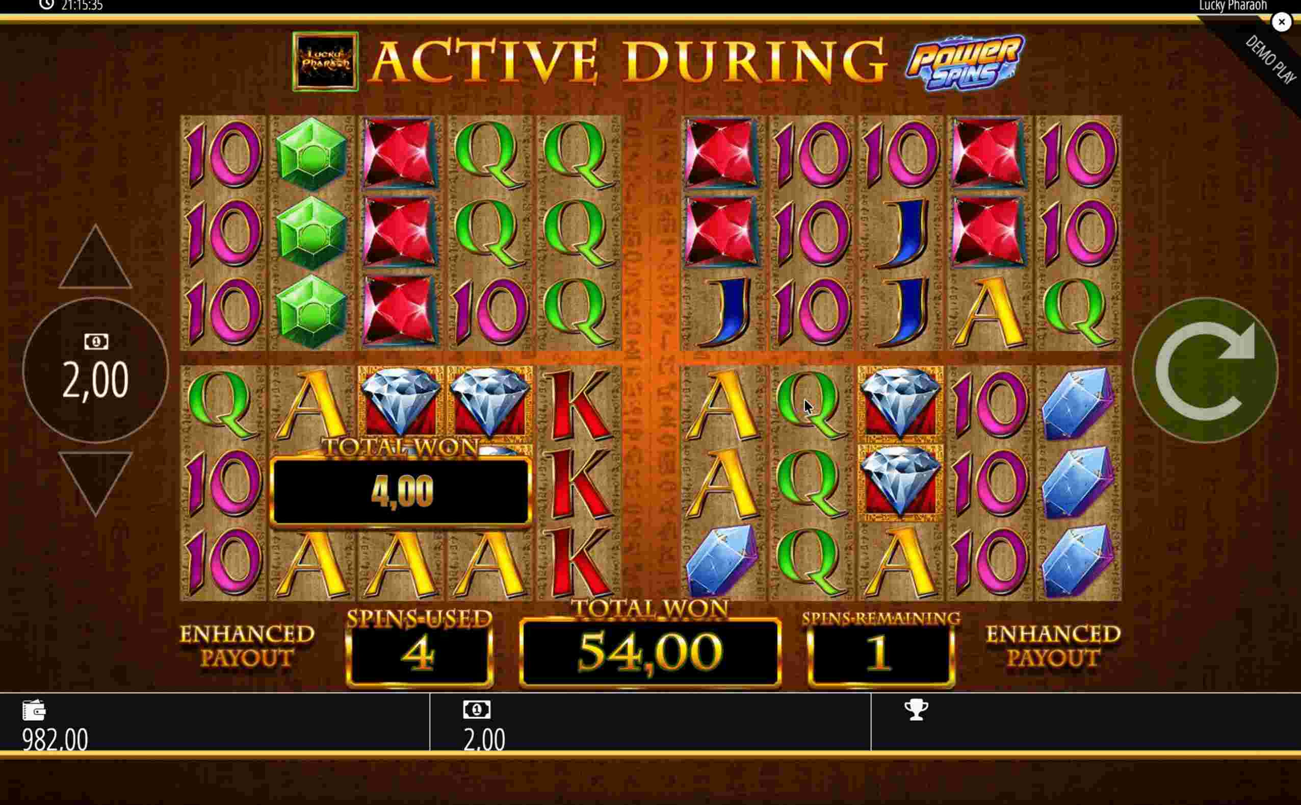Lucky Pharaoh – fünfter und letzter Spin, Gesamtergebnis 54 € Lucky Pharaoh – fünfter und letzter Spin, Gesamtergebnis 54 €