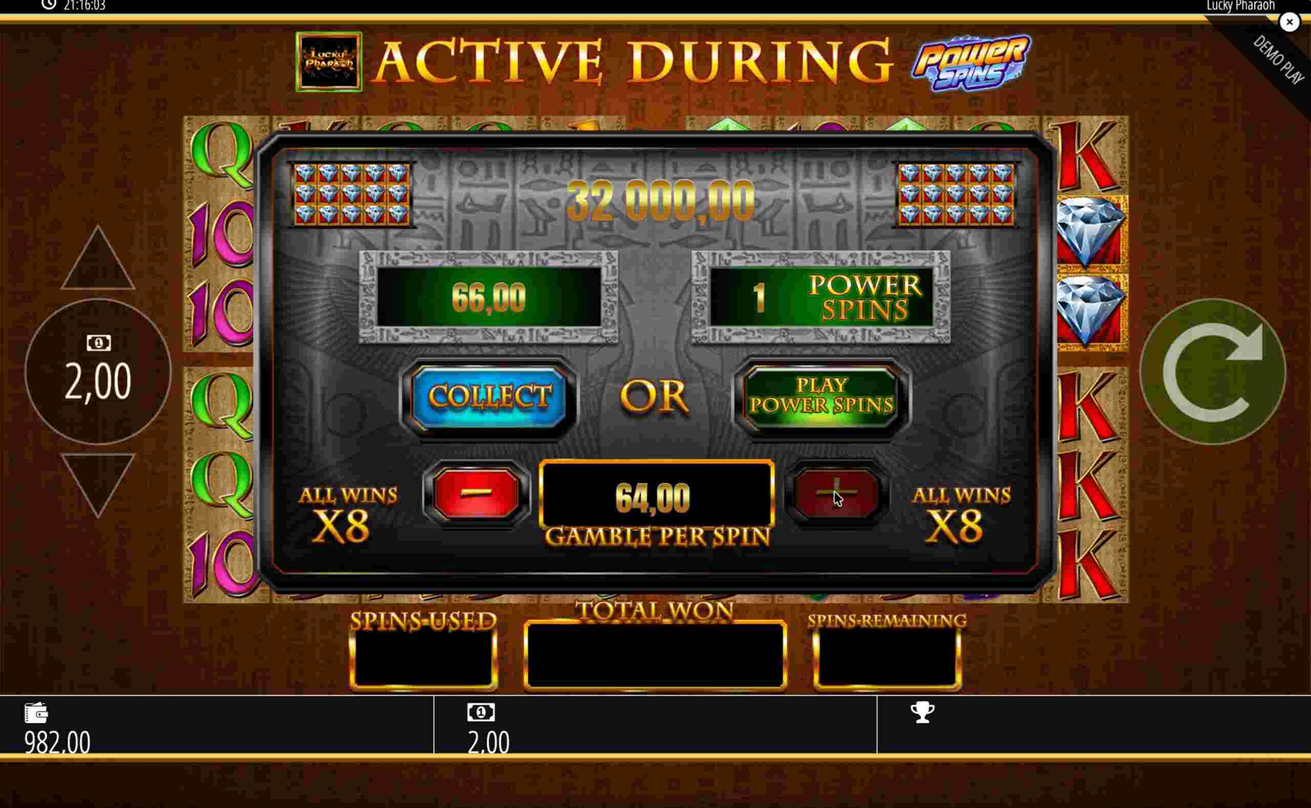 Lucky Pharaoh Gamble-Menü mit ×8 Multiplikator und Power Spin-Option Lucky Pharaoh Gamble-Menü mit ×8 Multiplikator und Power Spin-Option