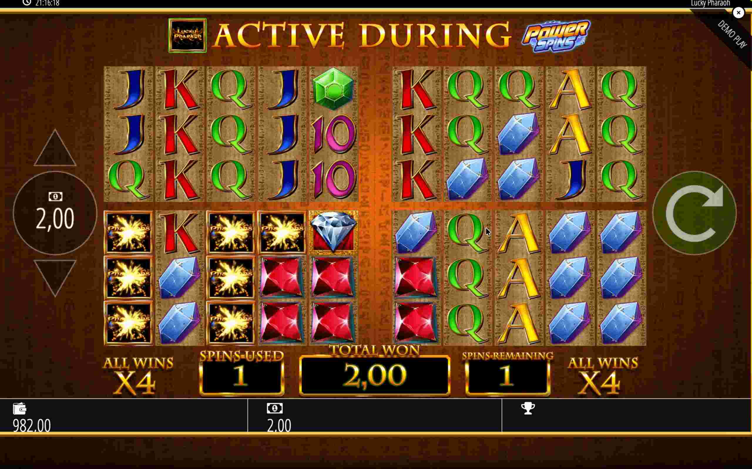 Lucky Pharaoh erster Power Spin mit 2 € Gewinn und mehreren Bonus-Symbolen Lucky Pharaoh erster Power Spin mit 2 € Gewinn und mehreren Bonus-Symbolen