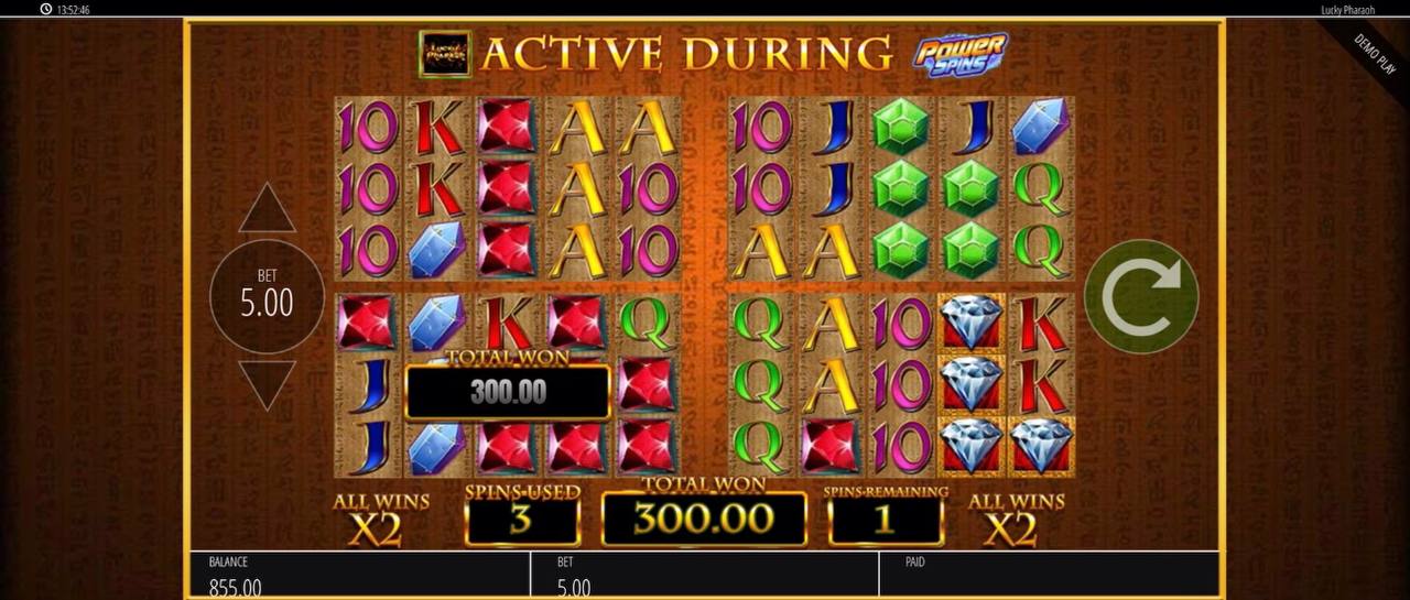 Lucky Pharaoh dritter Power Spin 300 Euro Gewinn