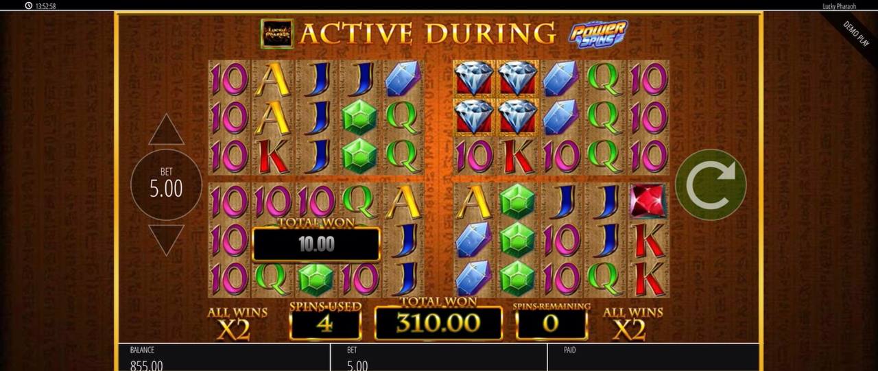 Lucky Pharaoh vierter Power Spin 10 Euro Gewinn